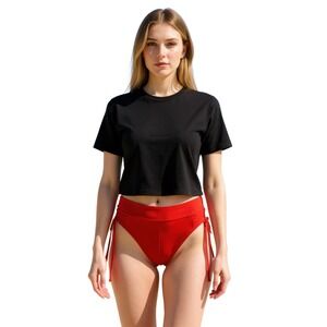 Oasis Red High Waisted Ruched Side Tie Bikini Bottoms Swimsuit XS